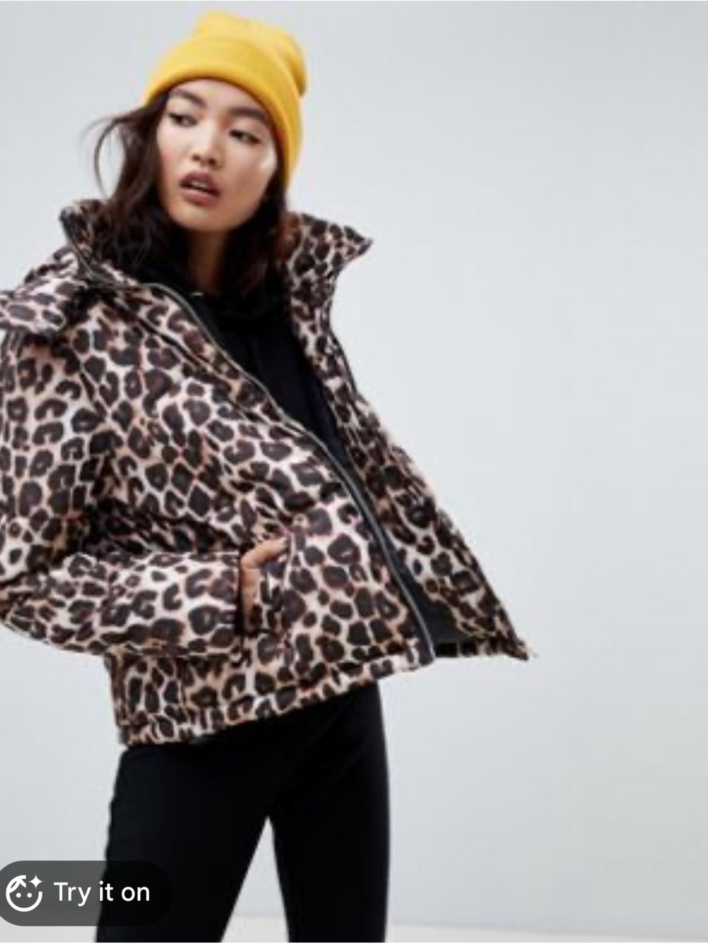 Leopard Print Puffer Jacket in Brown/Black